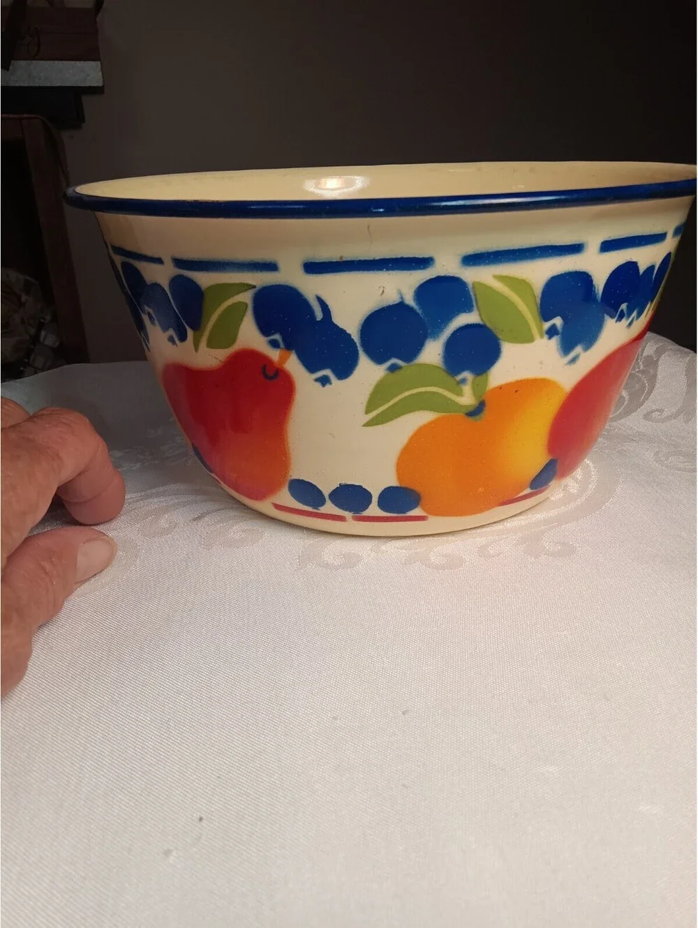 Vintage Enamelware Fruit Bowl 8.5